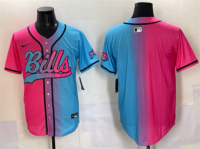 Men's Buffalo Bills Blank Pink/Blue Limited Stitched Baseball Jersey Men's Buffalo Bills Blank Pink/Blue Limited Stitched Baseball Jersey